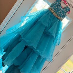 Sparkling Teal Girls Formal Dress with Beaded Waist
